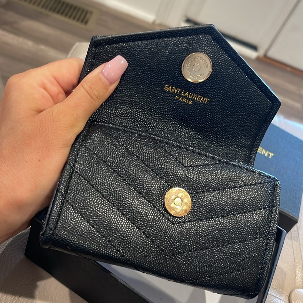 Saint Laurent Black Quilted Leather Clutch with Chevron Pattern - Picture 4 of 6